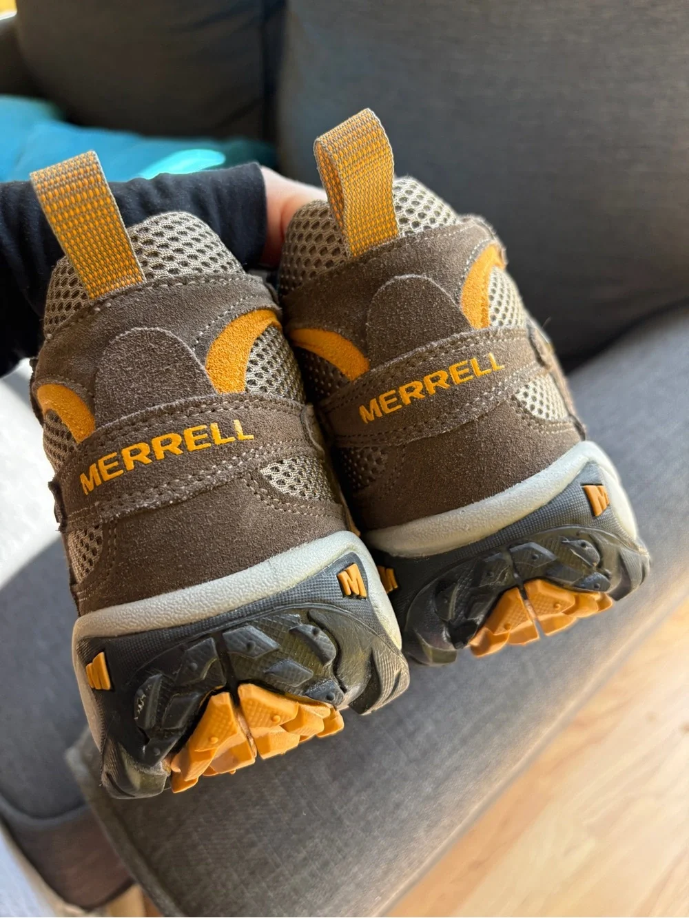Merrell Kids Olive Brown with Yellow Accent Hiking Boots
